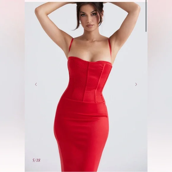 SHANI Red Satin Corset Maxi Dress - Picture 3 of 8